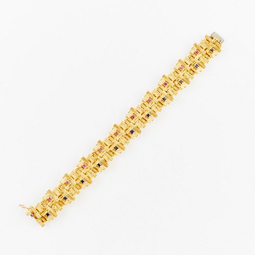 18k Gold Brutalist Bracelet w/ 22 Sapphires