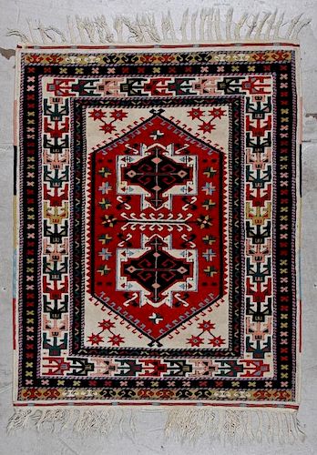 Vintage Turkish Rug: 3'8'' x 4'8'' (112 x 142 cm)