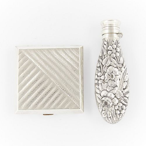 Sterling Flask and Silver Cigarette Case