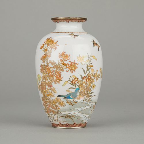 Japanese Cloisonne Bird Vase Style of Kodenji