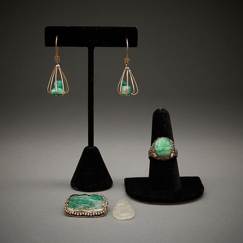 5 Pcs Jade Jewelry - Earrings, Ring, & Brooch