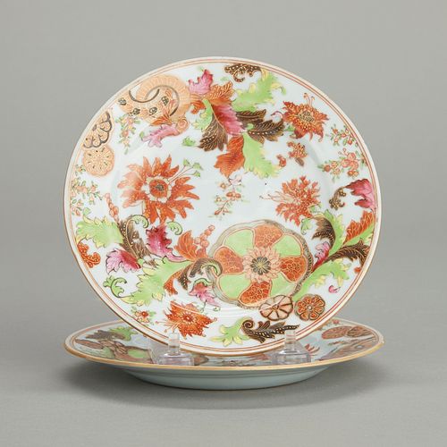 Pair Chinese Pseudo-Tobacco Leaf Porcelain Saucers