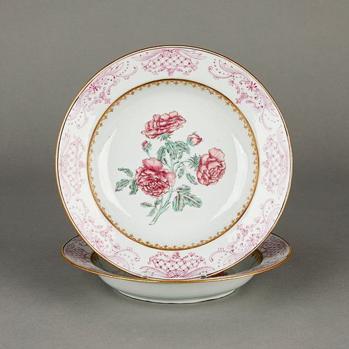 Pair Chinese Porcelain Famille Rose Soup Plates