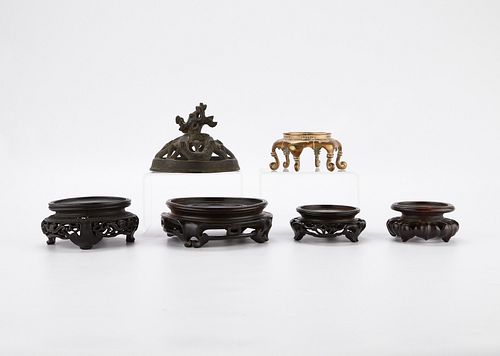 Group of 6 Chinese Stands and Lid