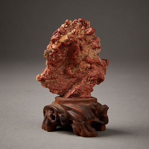 Chinese Red Wax Scholar's Rock w/ Stand