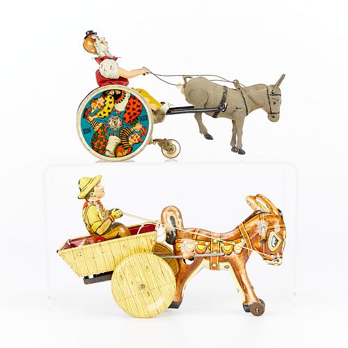 2 Marx Wind-up Tin Toys Donkey & Carriages