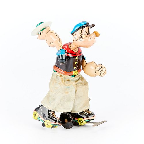 Marx Linemar Tin Wind-up Popeye Roller Skates Toy