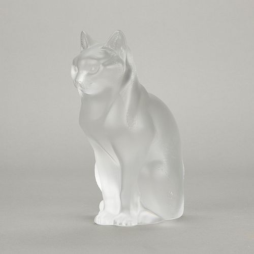 Large Lalique France Frosted Crystal Cat