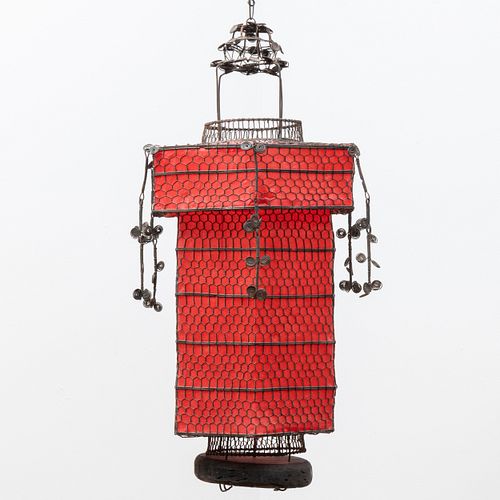 Asian Wire and Paper Hanging Lantern