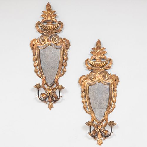 Pair of Italian Giltwood Two-Light Sconces