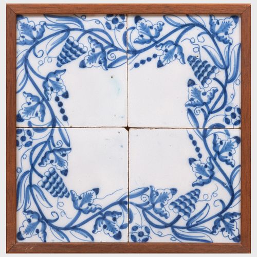 Four Groups of Four Framed Delft Tiles