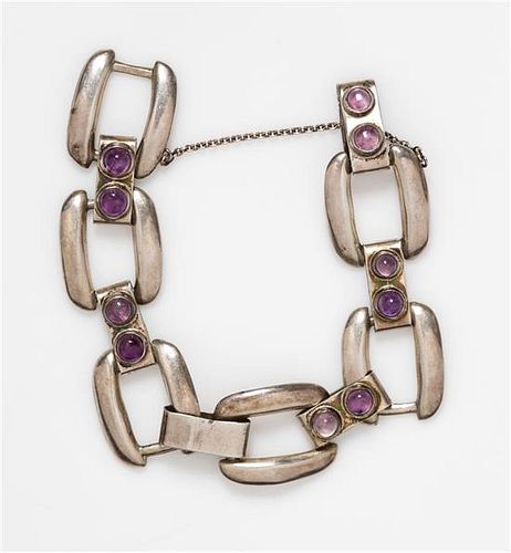 A Sterling Silver and Amethyst Bracelet, Mexico, 16.20 dwts.