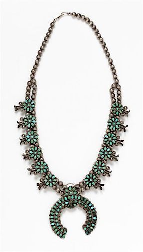* A Silver and Turquoise Squash Blossom Necklace, Zuni, 71.80 dwts.
