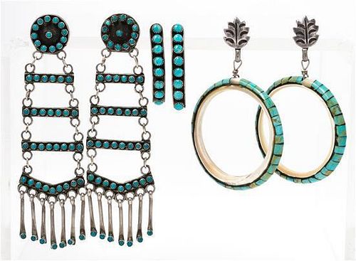 A Collection of Silver and Turquoise Earrings, 24.00 dwts.