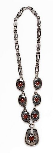 A Sterling Silver and Carnelian Necklace, GUMUST, 41.40 dwts.