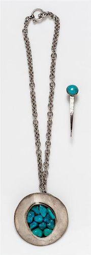 A Sterling Silver and Turquoise Pendant, Celia Sebiri, Circa 1970's, 54.10 dwts.