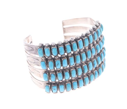 Vintage Pawn Zuni Four Row Turquoise Bracelet