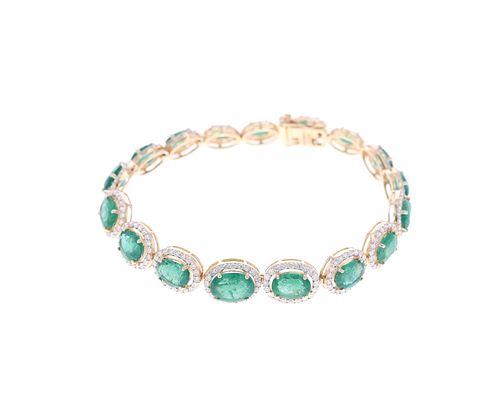 16.12ct Emerald Diamond & 14k Yellow Gold Bracelet