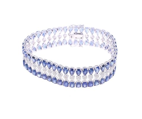 42.38ct Sapphire Diamond & 14K White Gold Bracelet