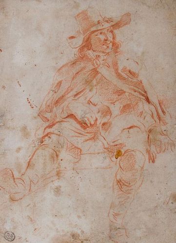 NORTHERN EUROPEAN SCHOOL: SEATED MAN IN A CAPE AND HAT