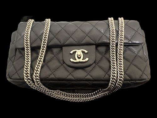 Chanel Lamb Skin Quilted Medium Black Flap Bag Silver Hardware