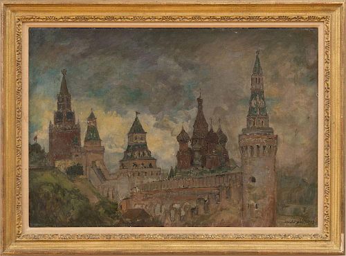 ATTRIBUTED TO APOLLINARI VASNETSOV (1856-1933): VIEW OF THE KREMLIN AND ST. BASIL'S