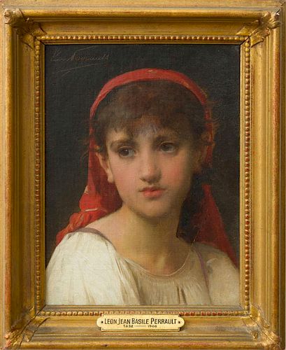 LÉON JEAN BASILE PERRAULT (1832-1908): PORTRAIT OF A GIRL IN A RED HEADSCARF