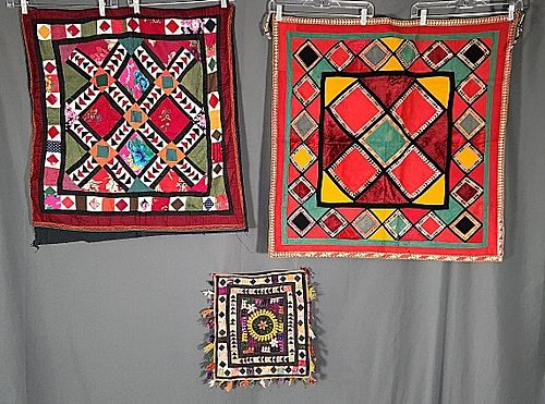 3 Vintage Central Asian Quilts and Pillow cover
