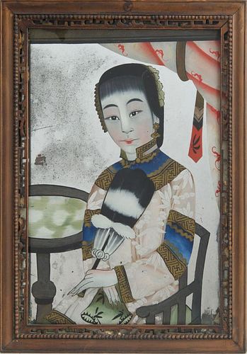 PAIR OF CHINESE REVERSE PAINTED MIRRORS