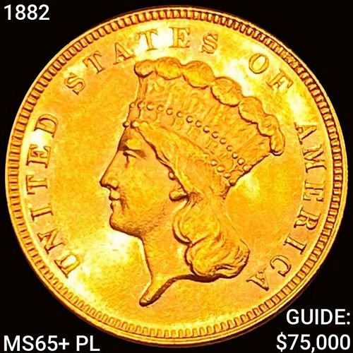 1882 $3 Gold Piece GEM BU+ PL