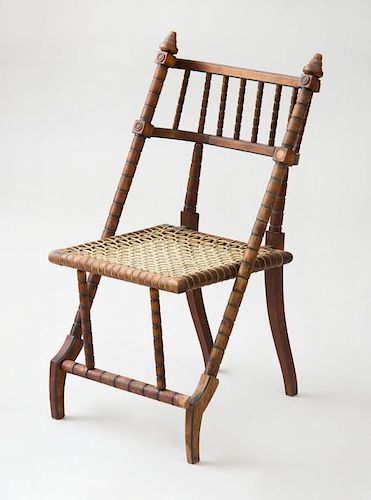 AMERICAN WALNUT AND ROPE SIDE CHAIR, STAMPED HUNZINGER WITH PATENT MARK