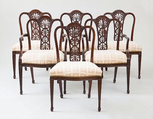 SET OF SIX GEORGE III STYLE CARVED MAHOGANY DINING CHAIRS