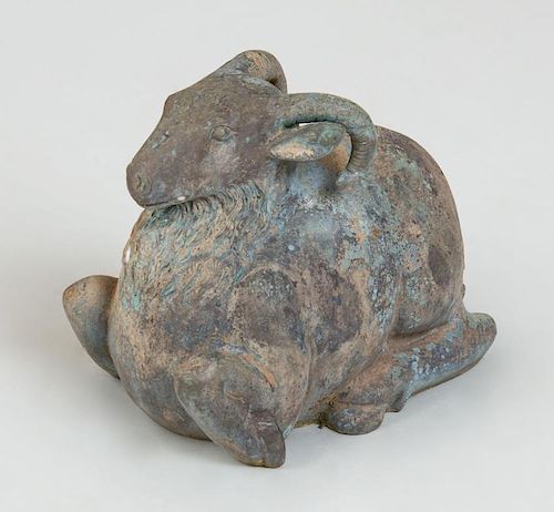 PAINTED METAL MODEL OF A SEATED RAM