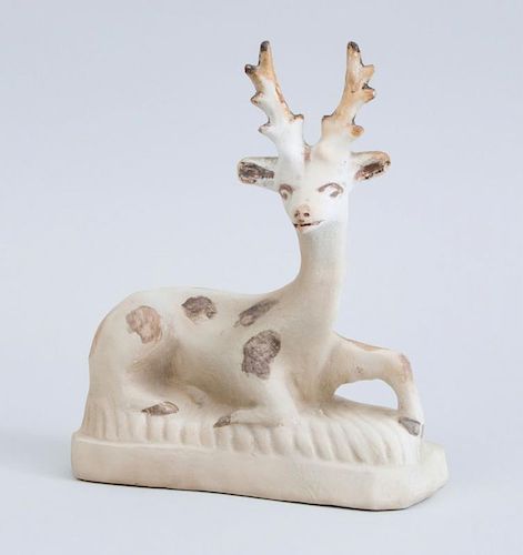 CHALKWARE FIGURE OF A RECUMBENT STAG