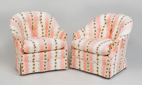 PAIR OF LINEN UPHOLSTERED TUB CHAIRS, DESIGNED BY PARISH HADLEY