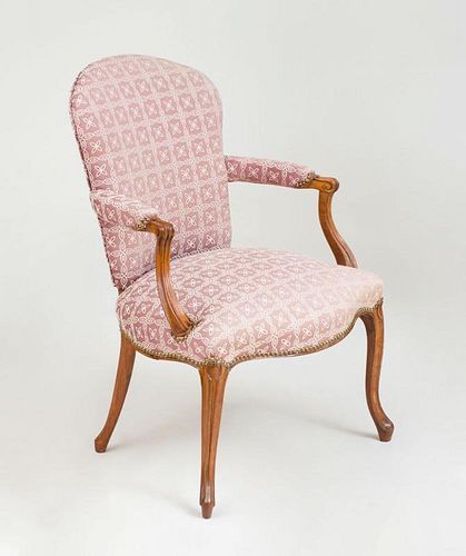 GEORGE III STYLE MAHOGANY ARMCHAIR, IN THE FRENCH TASTE