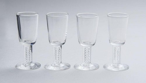 SET OF FOUR STEUBEN GLASS AIR TWIST STEMMED CORDIALS