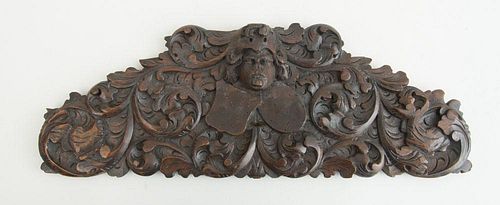 CONTINENTAL BAROQUE CARVED OAK ARMORIAL WALL PLAQUE