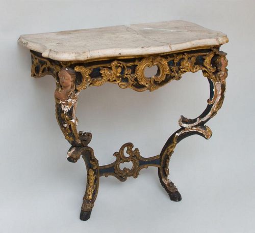SOUTH GERMAN ROCOCO POLYCHROME PAINTED AND PARCEL-GILT CONSOLE