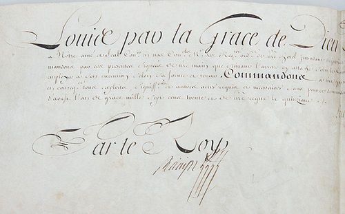FRENCH ROYAL DOCUMENT FRAGMENT, LOUIS PAR LA GRACE DE DIEN ROY DE FRANCE ET DE NAVARRE..., 1725