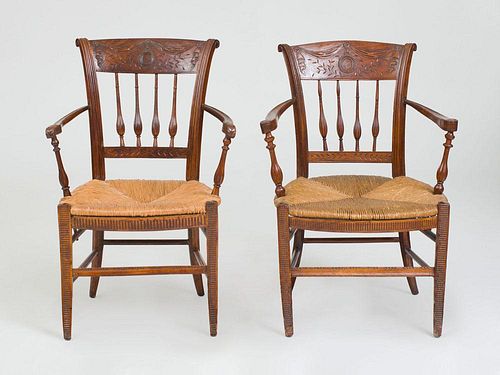 TWO FRENCH PROVINCIAL CARVED BEECHWOOD ARMCHAIRS