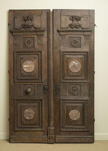 PAIR OF LOUIS XVI CARVED OAK DOORS