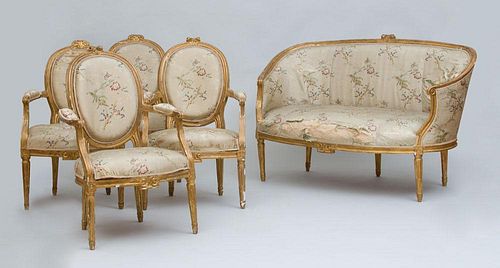 SUITE OF LOUIS XVI STYLE GILTWOOD SEAT FURNITURE