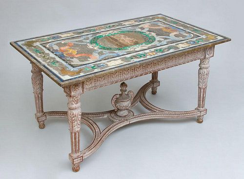 LOUIS XVI STYLE CENTER TABLE WITH SCAGLIOLA MARBLE TOP