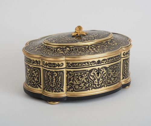 NAPOLEON III BRASS-INLAID BOULLEWORK OBLONG LOBED BOX