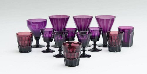 GROUP OF ENGLISH AMETHYST GLASS DRINKING VESSELS