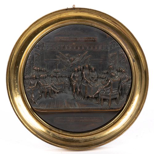 CHARLES KOPPEL (ACTIVE 1853-1865) "THE DECLARATION OF INDEPENDENCE" PATINATED-BRONZE REPOUSSE PLAQUE 
