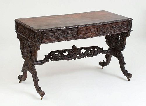 COLONIAL INDO-PORTUGUESE CARVED ROSEWOOD TABLE