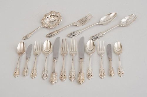 WALLACE SILVER SEVENTY-ONE PIECE FLATWARE SERVICE, IN THE "GRAND BAROQUE" PATTERN
