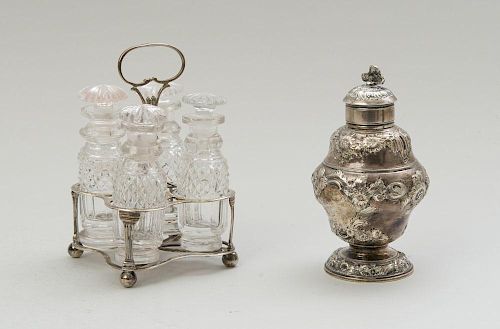 GEORGE II REPOUSSÉ SILVER INVERTED BELL-FORM TEA CADDY AND COVER